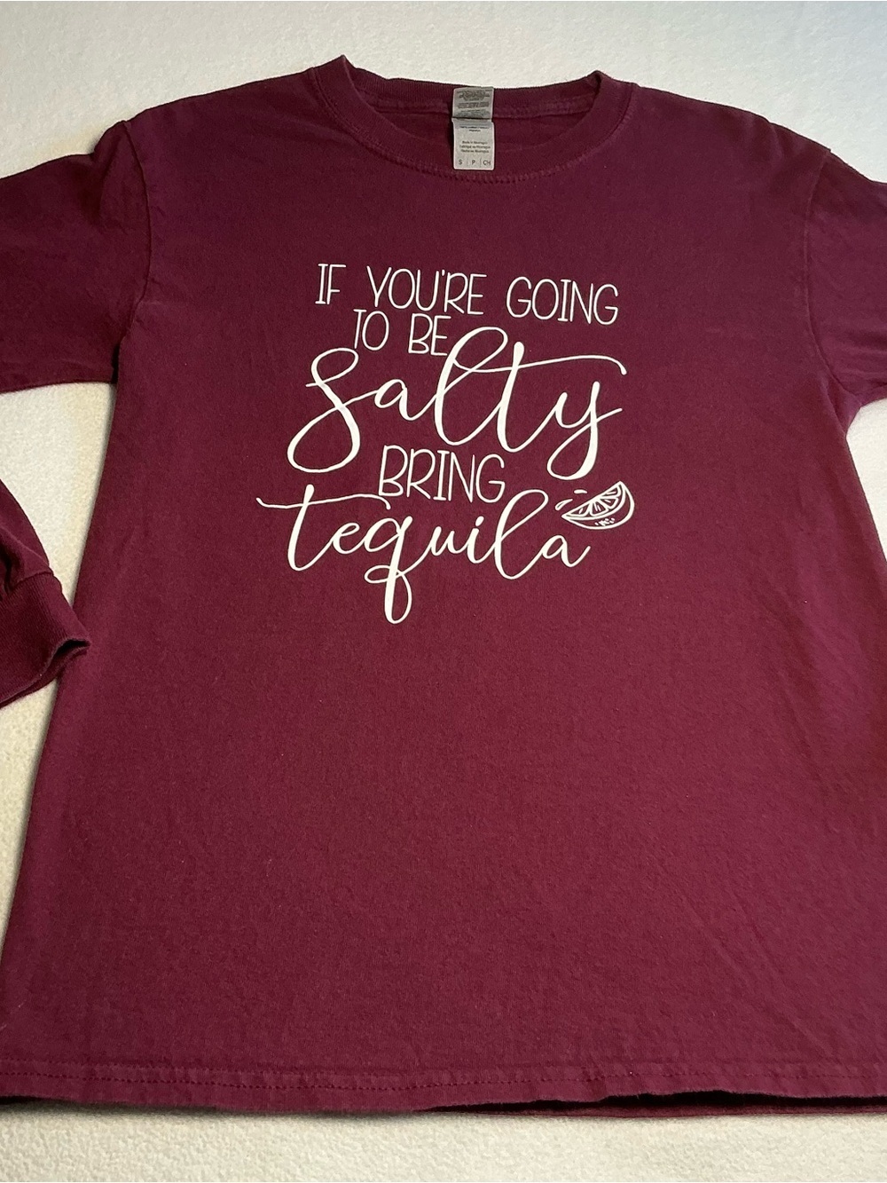 Maroon Long Sleeve funny tequila T-shirt small - Picture 2 of 12